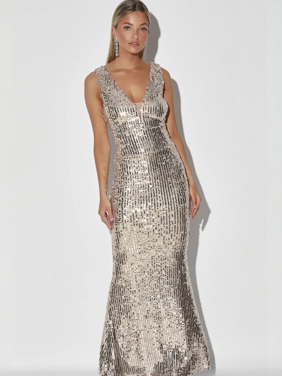 Lulus Dresses & Skirts - Lulus Sequin Your Heart Champagne Sequin Sleeveless Mermaid Maxi Dress​ NWT
